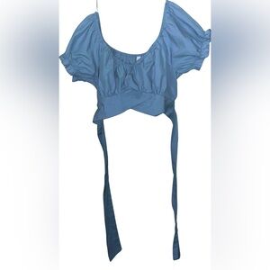 Blue Women's Ruffle Crop Top